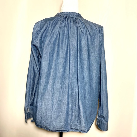 Blue Anthro Denim Chambray Embroidered Swing Tassel Blouse - Picture 8 of 13